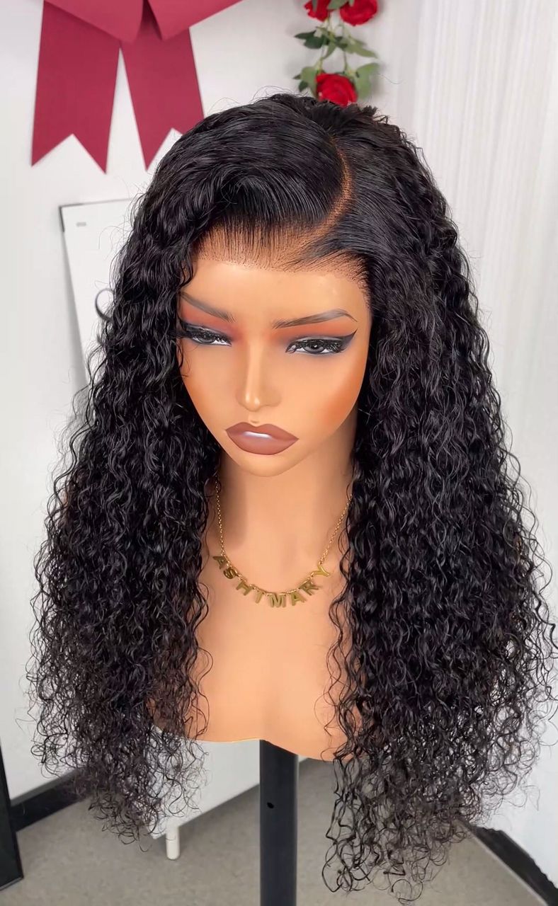 22 Inch 13x4 Full Frontal Glueless Water Wave Natural Black Wig – 100% Human Hair