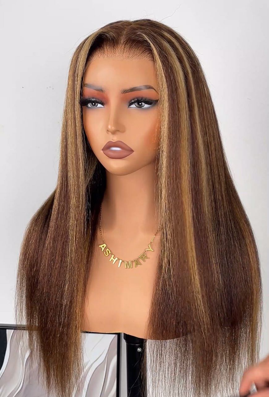 24 Inch 13x4 Full Frontal Glueless Straight P4/27 Wig – 220% Density Human Hair