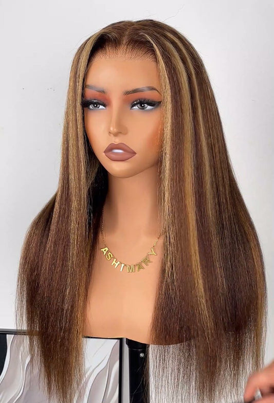 24 Inch 13x4 Full Frontal Glueless Straight P4/27 Wig – 220% Density Human Hair
