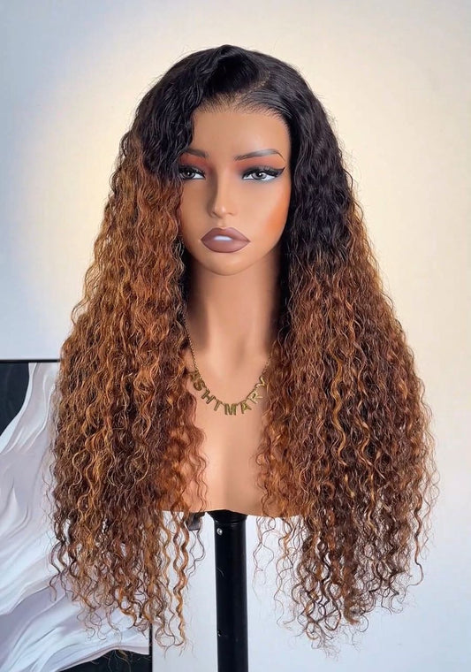 26 Inch 13x4 Full Frontal Glueless Water Wave T1B/27 Wig – 220% Density Human Hair