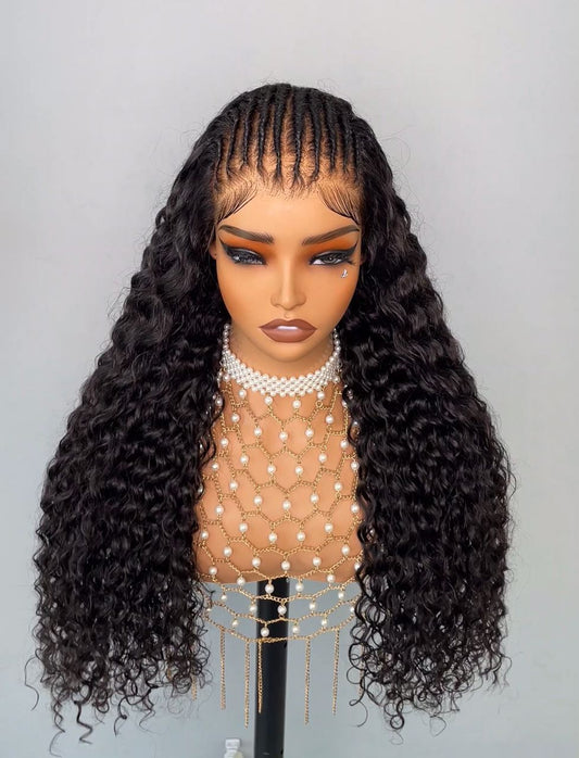 28 Inch 13x4 Full Frontal Glueless Curly Natural Black Wig with Braiding – 220% Density Human Hair