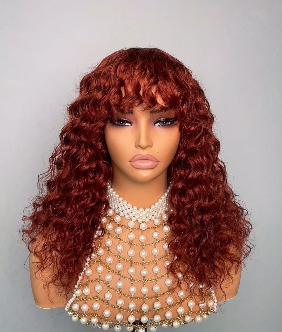 18 Inch 3x1 Curly Colored Fringe Wig – 220% Density Human Hair