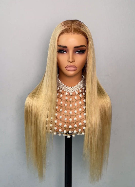 30 Inch 13x4 Full Frontal Glueless Straight Blonde Wig – 220% Density Human Hair
