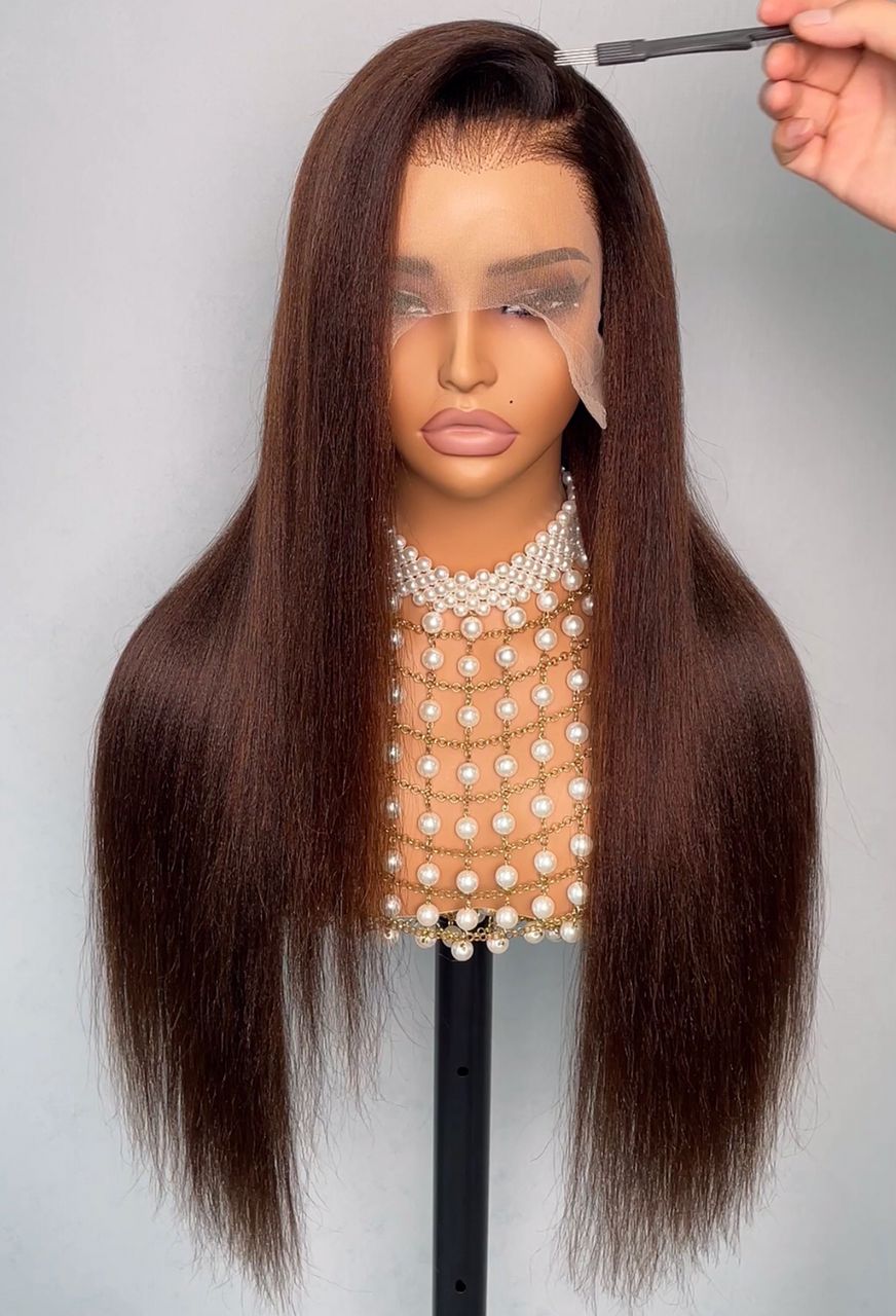 26 Inch 13x4 Full Frontal Glueless Yaki Straight #4 Wig – 220% Density Human Hair